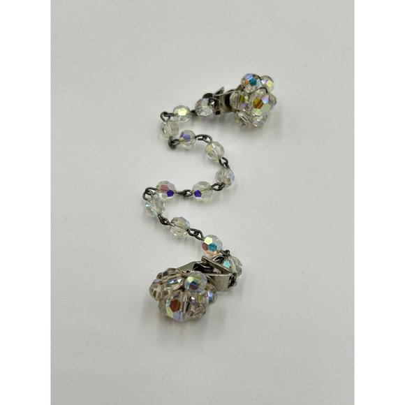 Vintage Sweater Guard Cardigan Clip Aurora Borealis Beaded Crystal Cape Clip - Picture 2 of 6